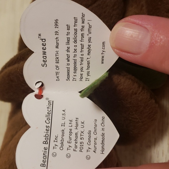 Vintage Pair Ty Beanie Babies Smoochy the Frog '97 & Seaweed the Otter '96 NWT - Picture 11 of 11